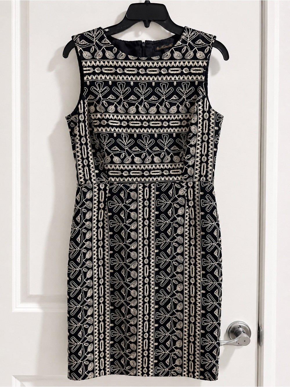 Brooks Brothers Black Mini Dress with Cream Embroidery